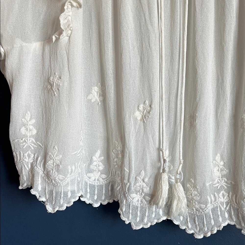 Zara White Ruffled Embroidered Blouse - Picture 6 of 11